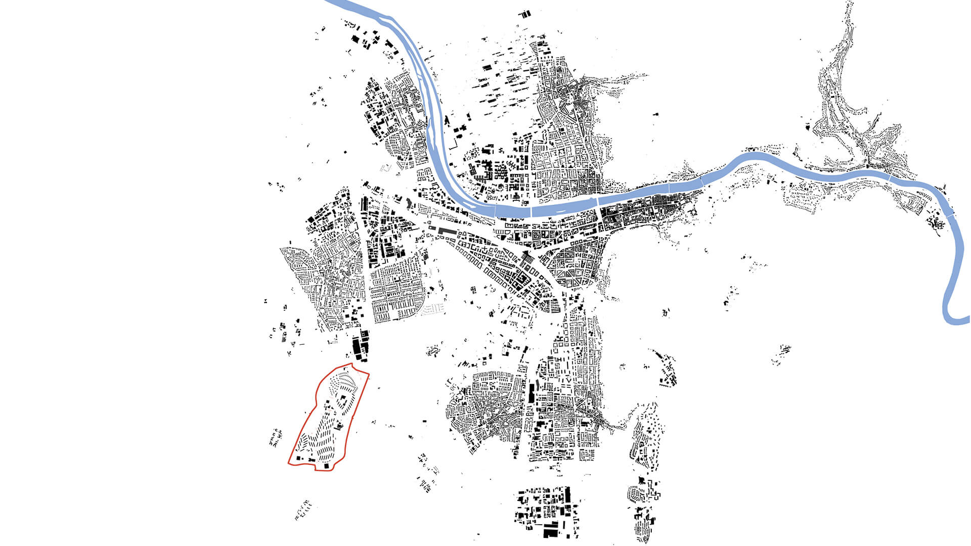 Die Lage des PHV (rot umrandet) im Schwarzplan von Heidelberg. © IBA Heidelberg