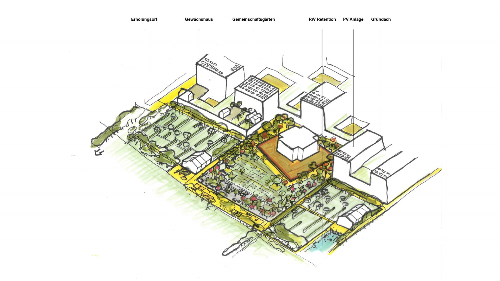 Die Quartiere im Westen von PHV sollen mit einer vielfältig genutzten Pufferzone in landwirtschaftliche Flächen übergehen. © Ramboll | Studio Dreiseitl